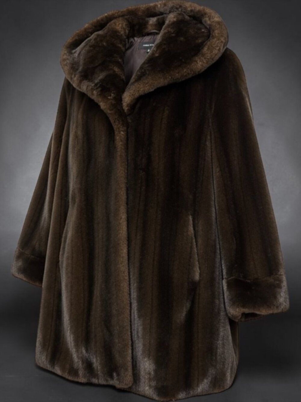 Jones New York Dark Brown Plush Faux Fur Coat Shawl Collar Plus Size 1X